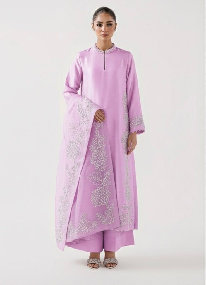 SHEESHA SILK HANDMADE PARTY WEAR LILAC COLOR| TOP PAKISTANI DRESS BY SHAEBIZ