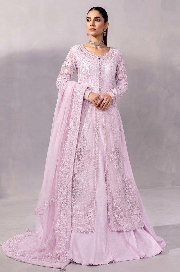 MARIA B EMBROIDERED PINK SHEESHA SILK DRESS| UNSTITCHED 3 PCS BY SHAEBIZ