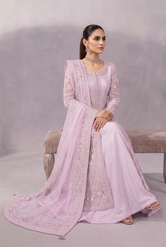 MARIA B EMBROIDERED PINK SHEESHA SILK DRESS| UNSTITCHED 3 PCS BY SHAEBIZ
