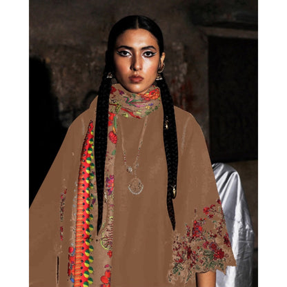 JAGNU BROWN EMBROIDERED LAWN DRESS | UNSTITCHED 3 PCS BY SHAEBIZ
