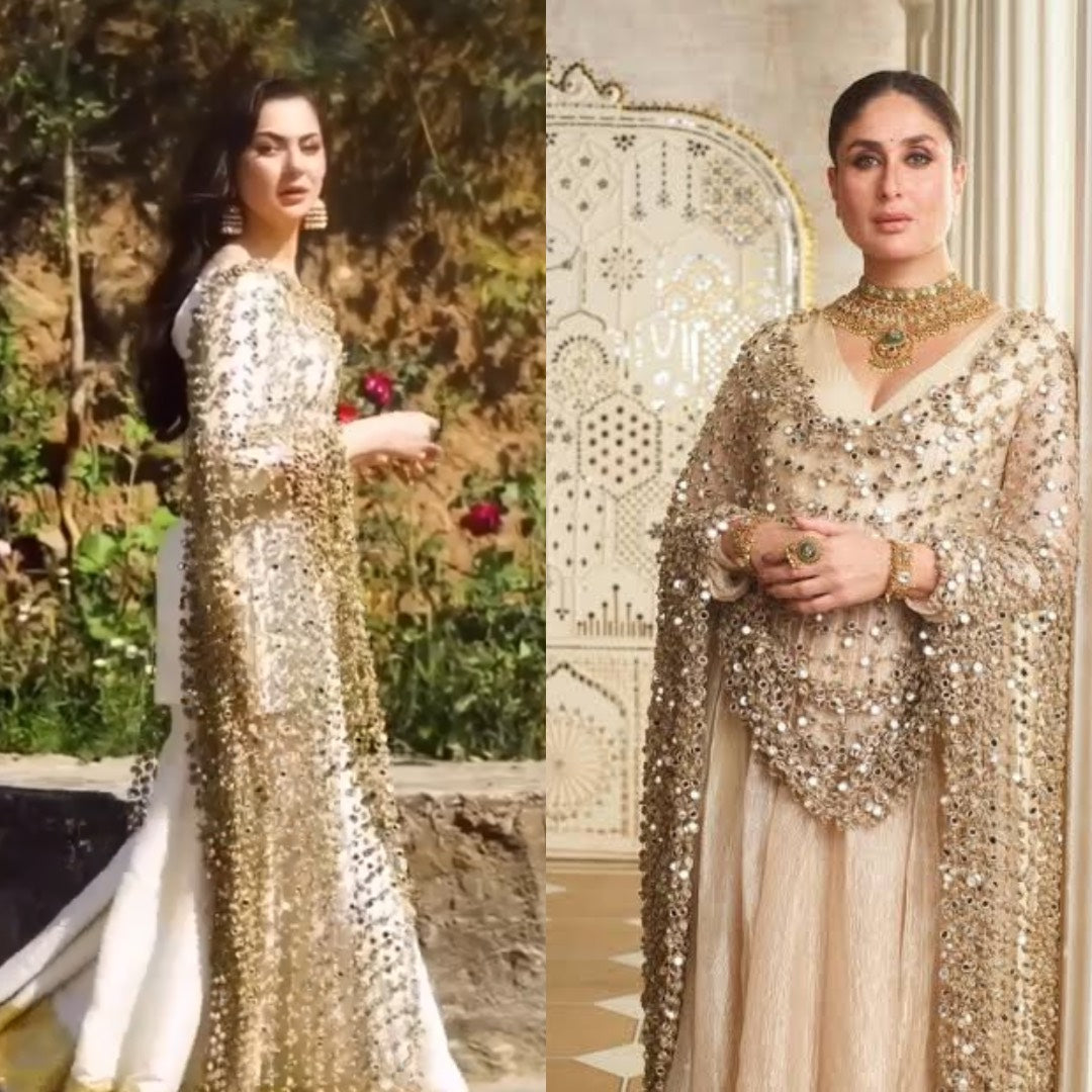 KAREENA KAPOOR KHAN LUXURY SILK DRESS WITH GOLDEN MIRROR DUPATTA|LATEST COLLECTION BY SHAEBIZ