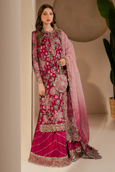 LATEST JAZMIN PINK 2025 wedding wear unstitch collection by shaebiz 