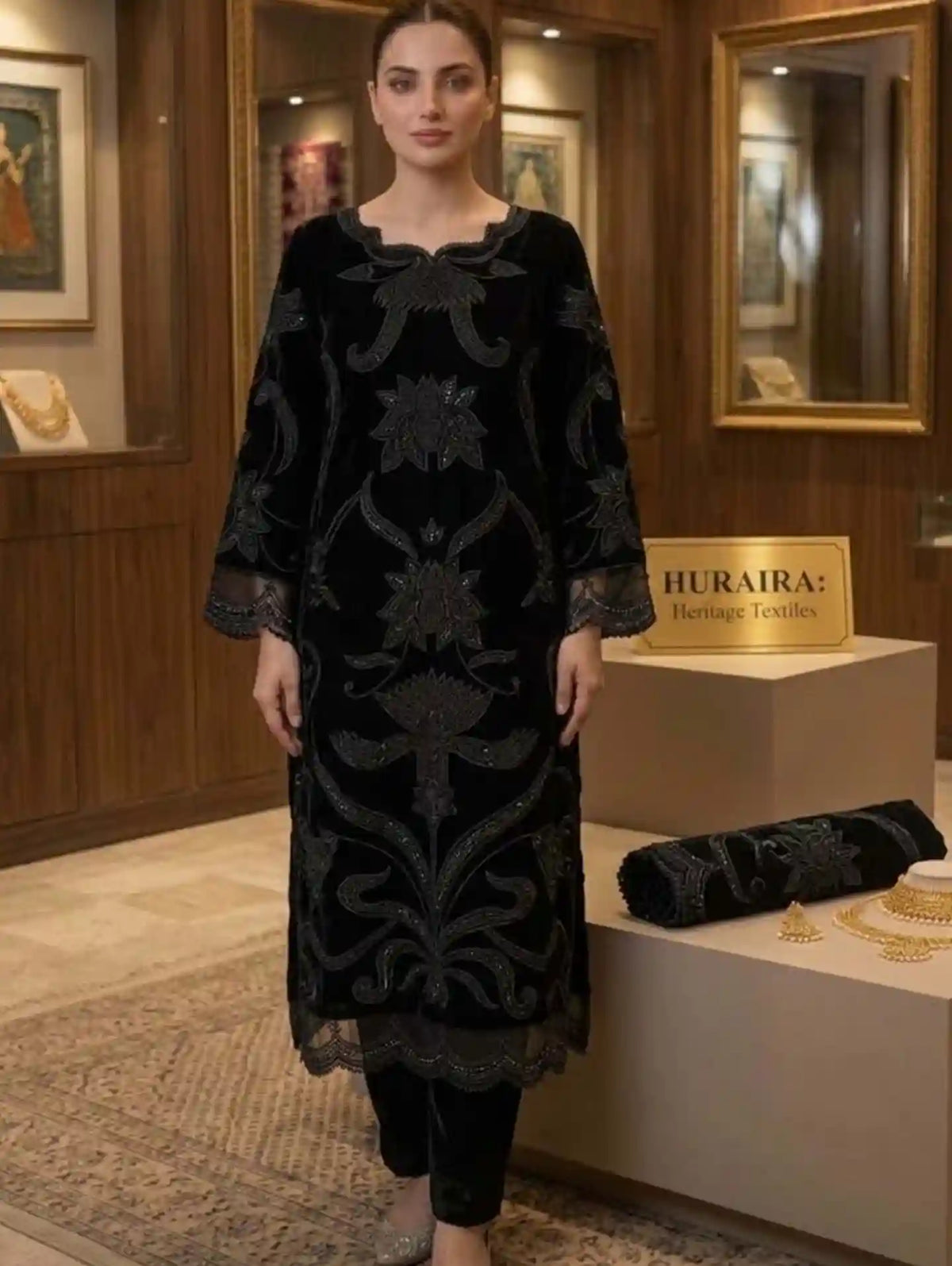 SHAEBIZ PRESENTING LUXURY BLACK VELVET COLLECTION 2026| UNSTITCHED 3 PCS BY SHAEBIZ