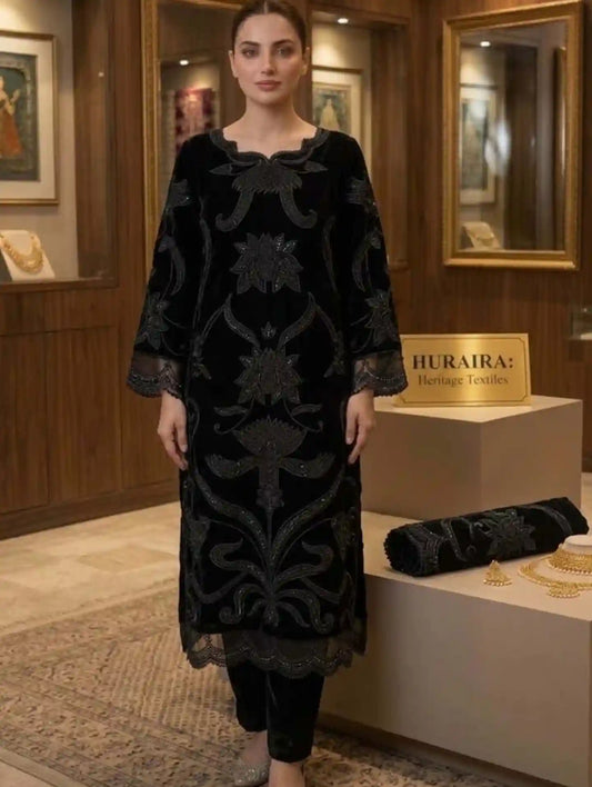 SHAEBIZ PRESENTING LUXURY BLACK VELVET COLLECTION 2026| UNSTITCHED 3 PCS BY SHAEBIZ