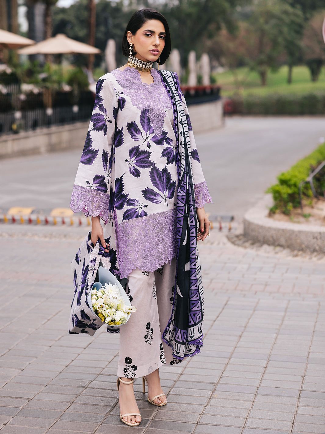 PURPLE LAWN PRINTED DRESS