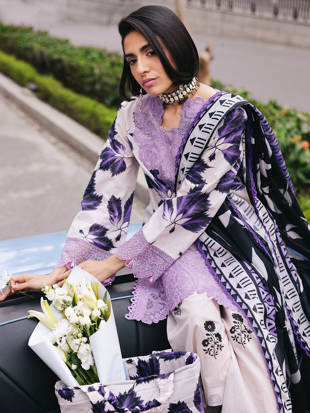 PURPLE LAWN PRINTED DRESS