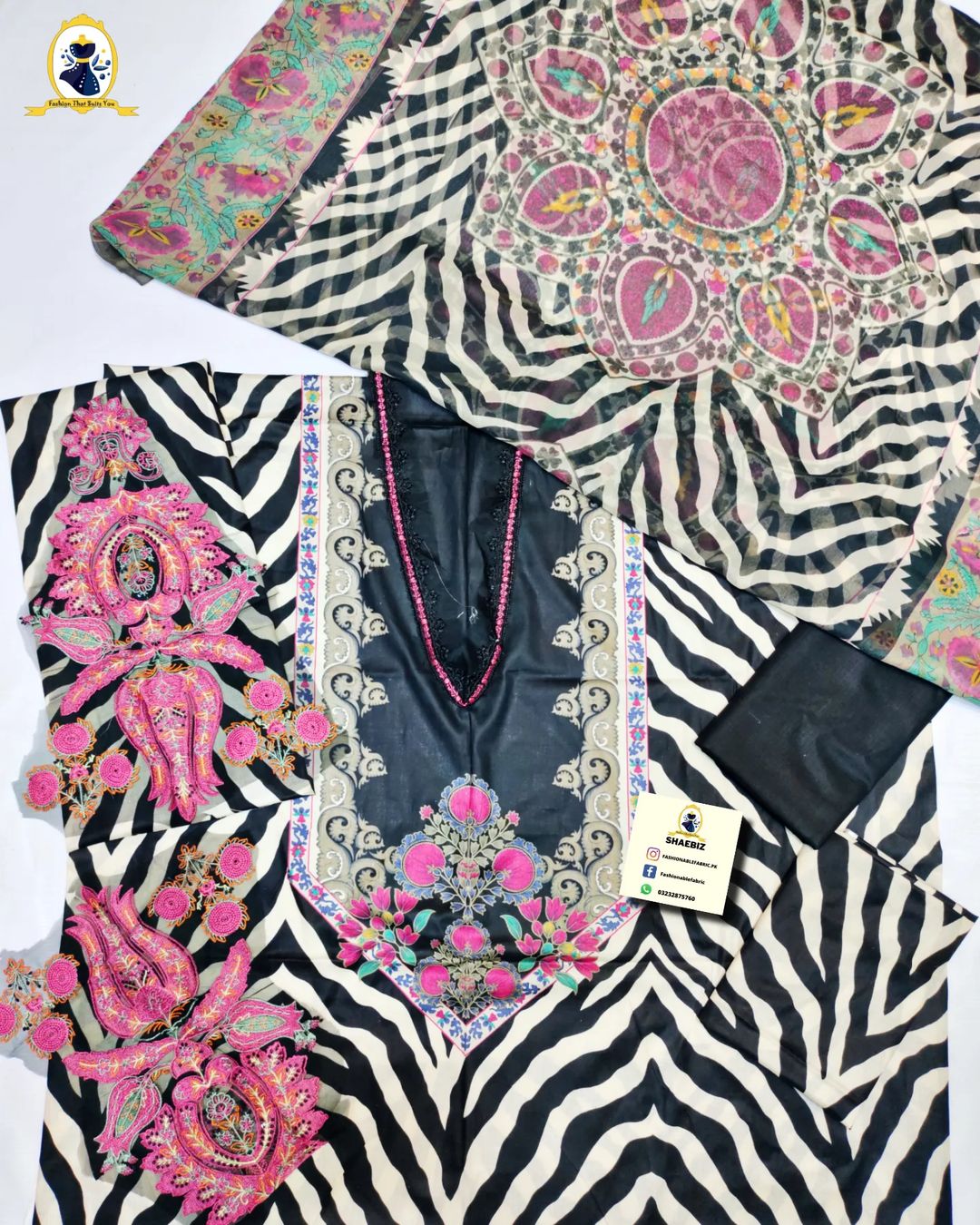 MARIA B ZEBRA PRINT | PURE LAWN UNSTITCH COLLECTION | BY SHAEBIZ