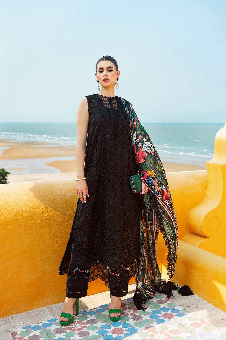 SAIRA RIZWAN BLACK BLOSSOM LUXURY LAWN COLLECTION| UNSTITCHED MASTER REPLICA| TOP PAKISTANI DRESS BY SHAEBIZ