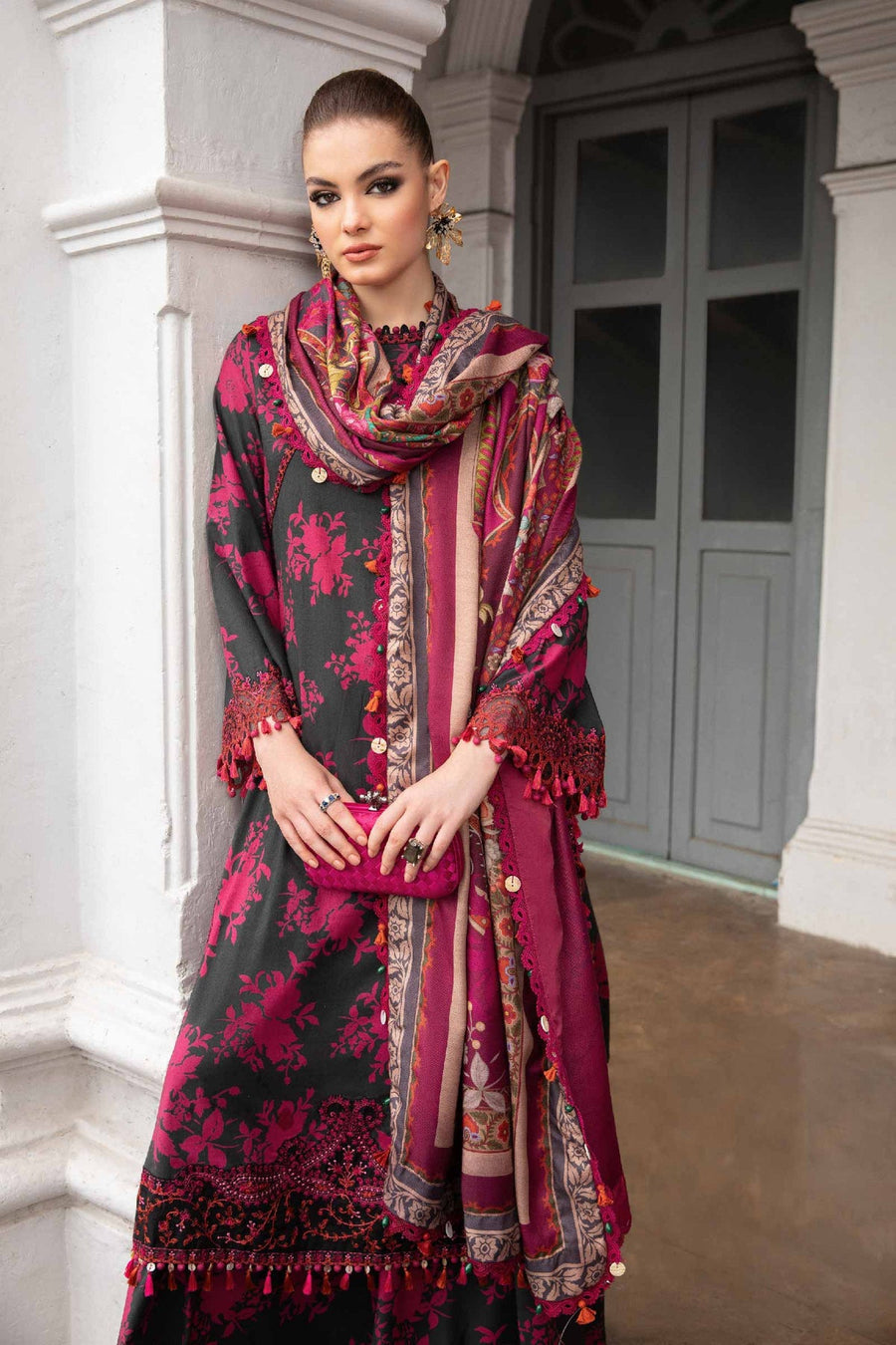MARIA B MPRINT LAWN COLLECTION 2024 | PINK AND BLACK|TOP PAKISTANI DRESS BY SHAEBIZ|