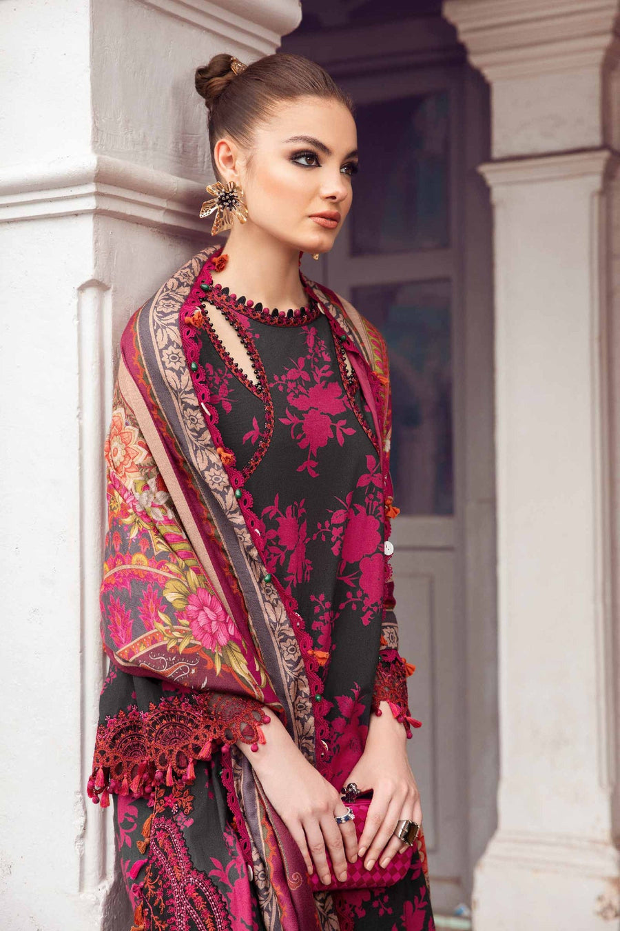 MARIA B MPRINT LAWN COLLECTION 2024 | PINK AND BLACK|TOP PAKISTANI DRESS BY SHAEBIZ|
