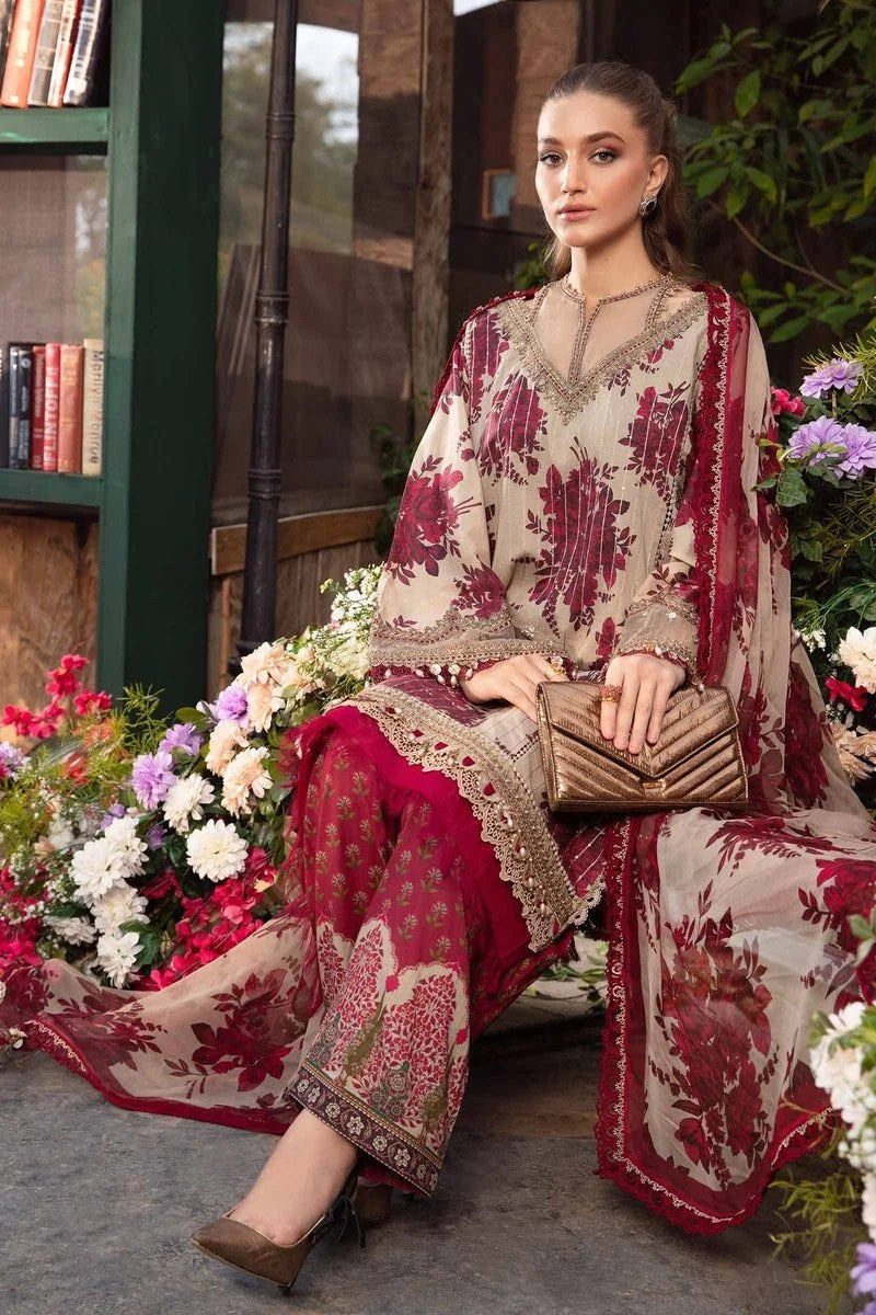 MARIA B MEHROON MPRINT SUMMER LAWN COLLECTION| TOP PAKISTANI DRESS BY SHAEBIZ|
