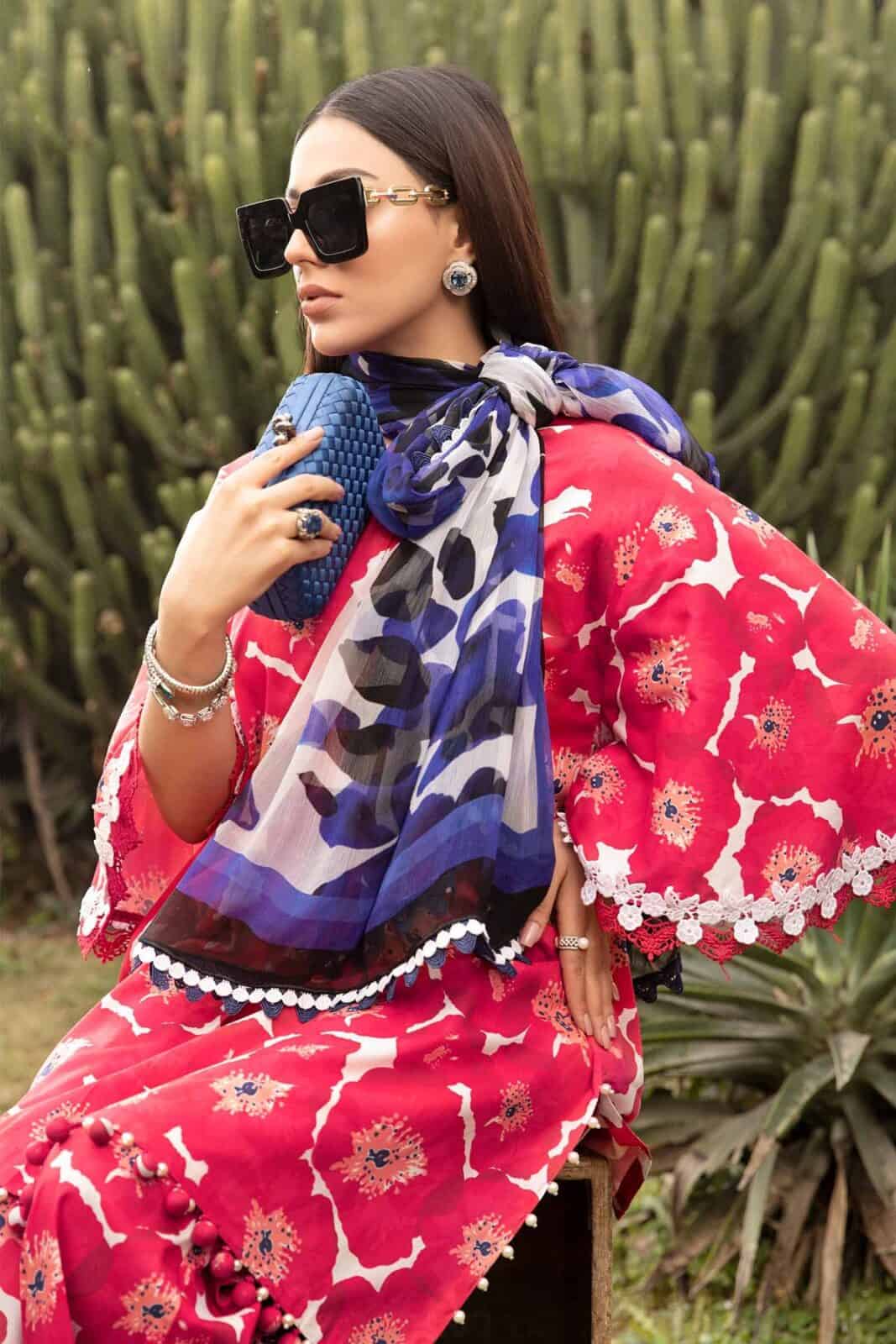 MARIA B MPRINT 2024 | PINK AND BLUE| TOP PAKISTANI DRESS BY SHAEBIZ