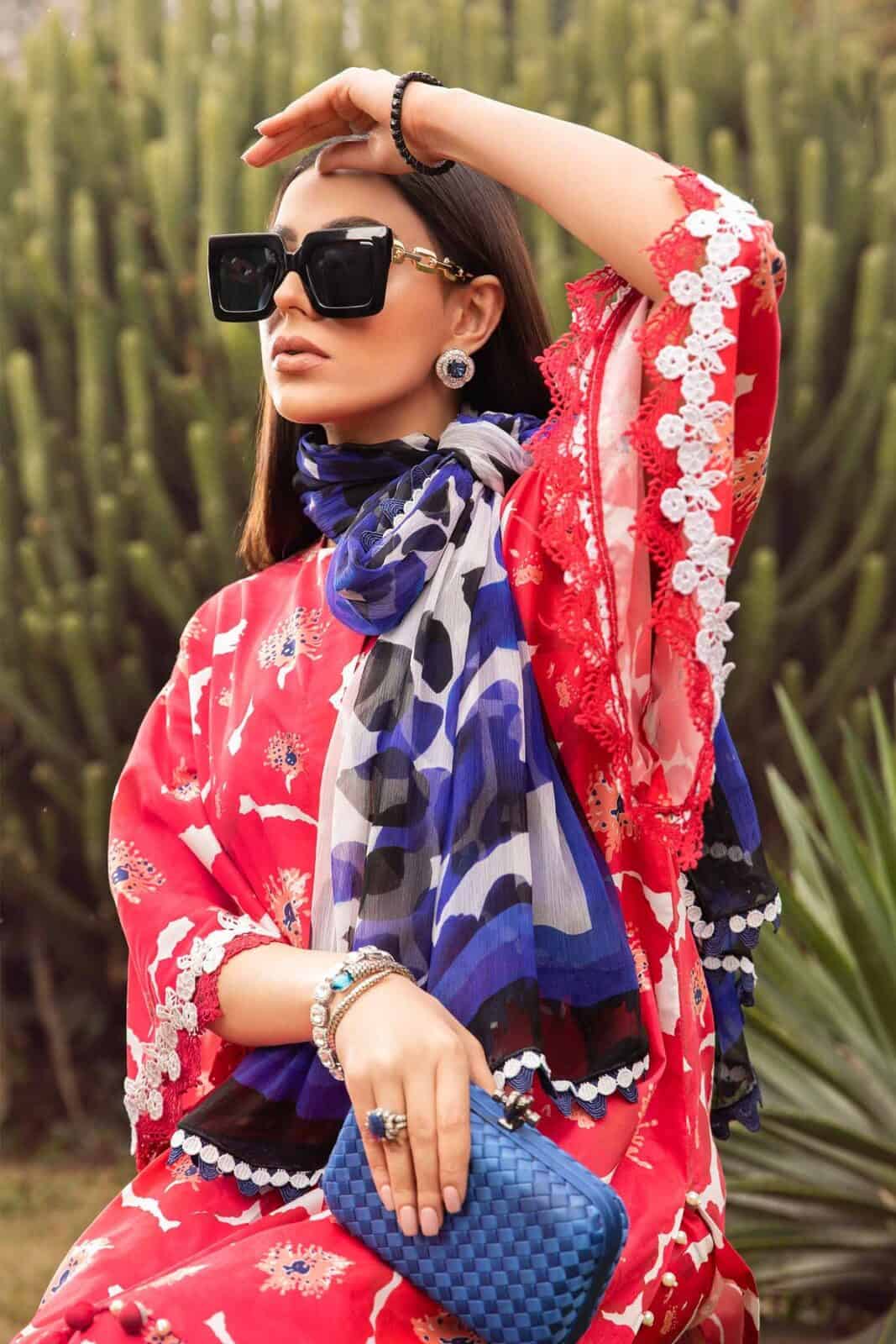 MARIA B MPRINT 2024 | PINK AND BLUE| TOP PAKISTANI DRESS BY SHAEBIZ