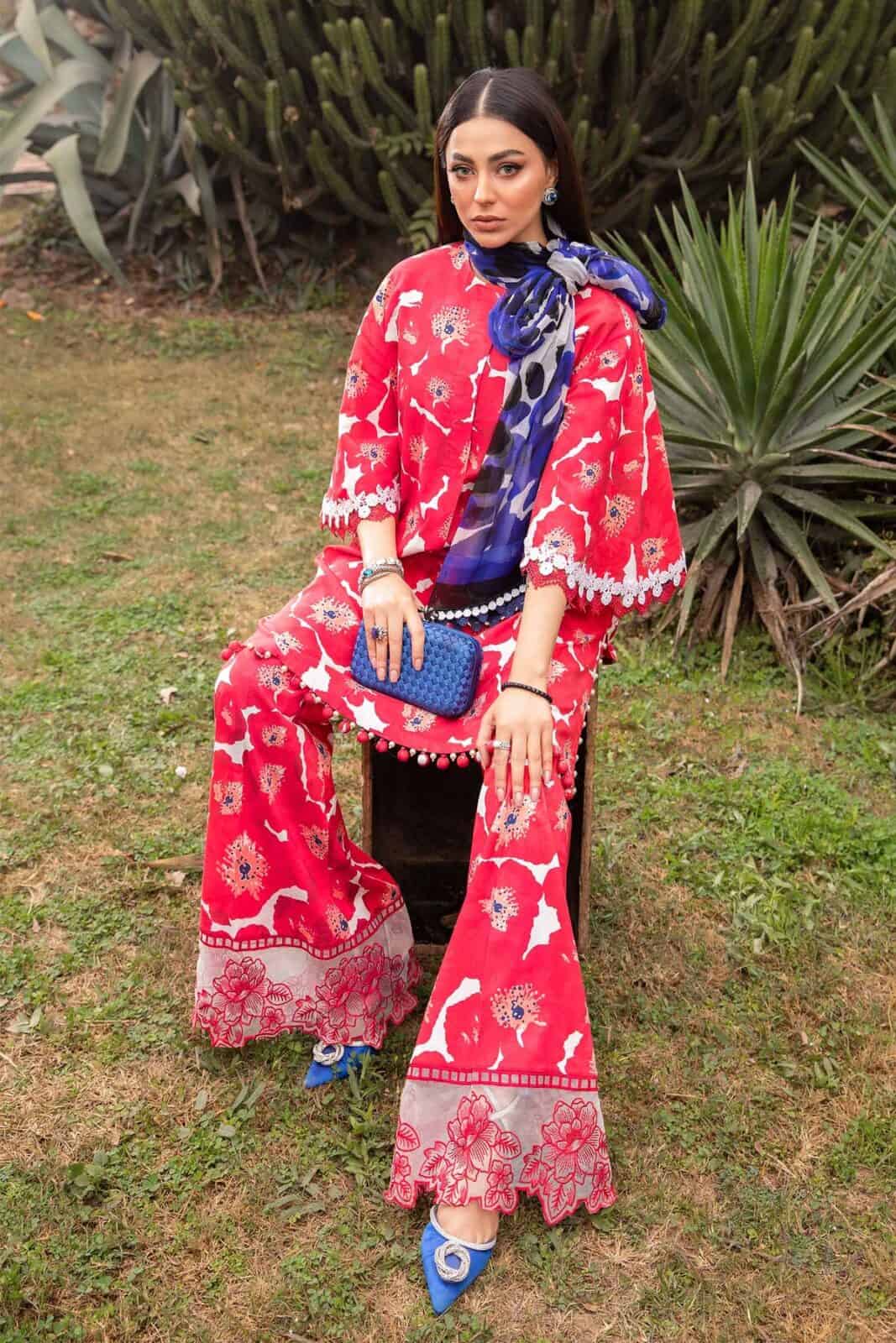 MARIA B MPRINT 2024 | PINK AND BLUE| TOP PAKISTANI DRESS BY SHAEBIZ