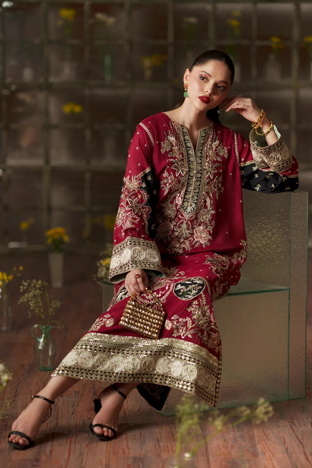 ETHNC LATEST RED RAW SILK KAFTAN | UNSTITCHED LATEST KAFTAN OF 2026 BY SHAEBIZ