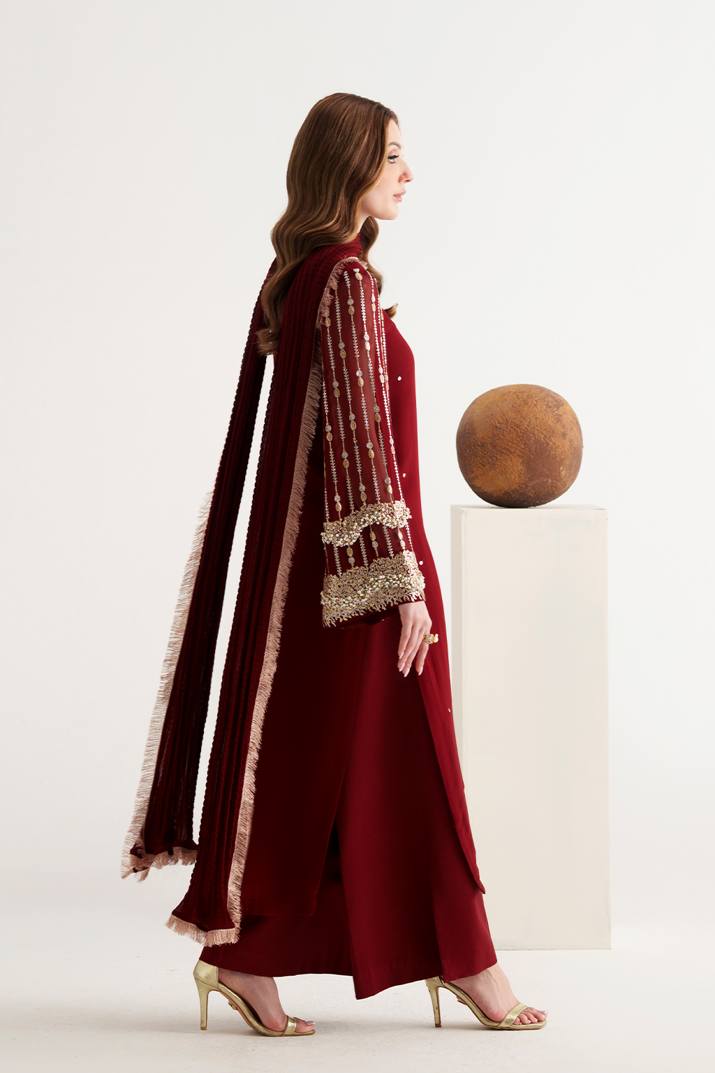VANYA LUXURY MEHROON CHIFFON DRESS| UNSTITCHED LATEST PARTY WEAR BY SHAEBIZ