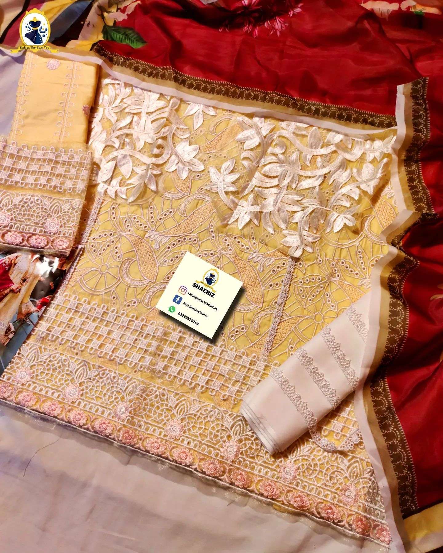 MUSHQ LAWN LEMON CHIKANKARI DRESS (ML-SL22)