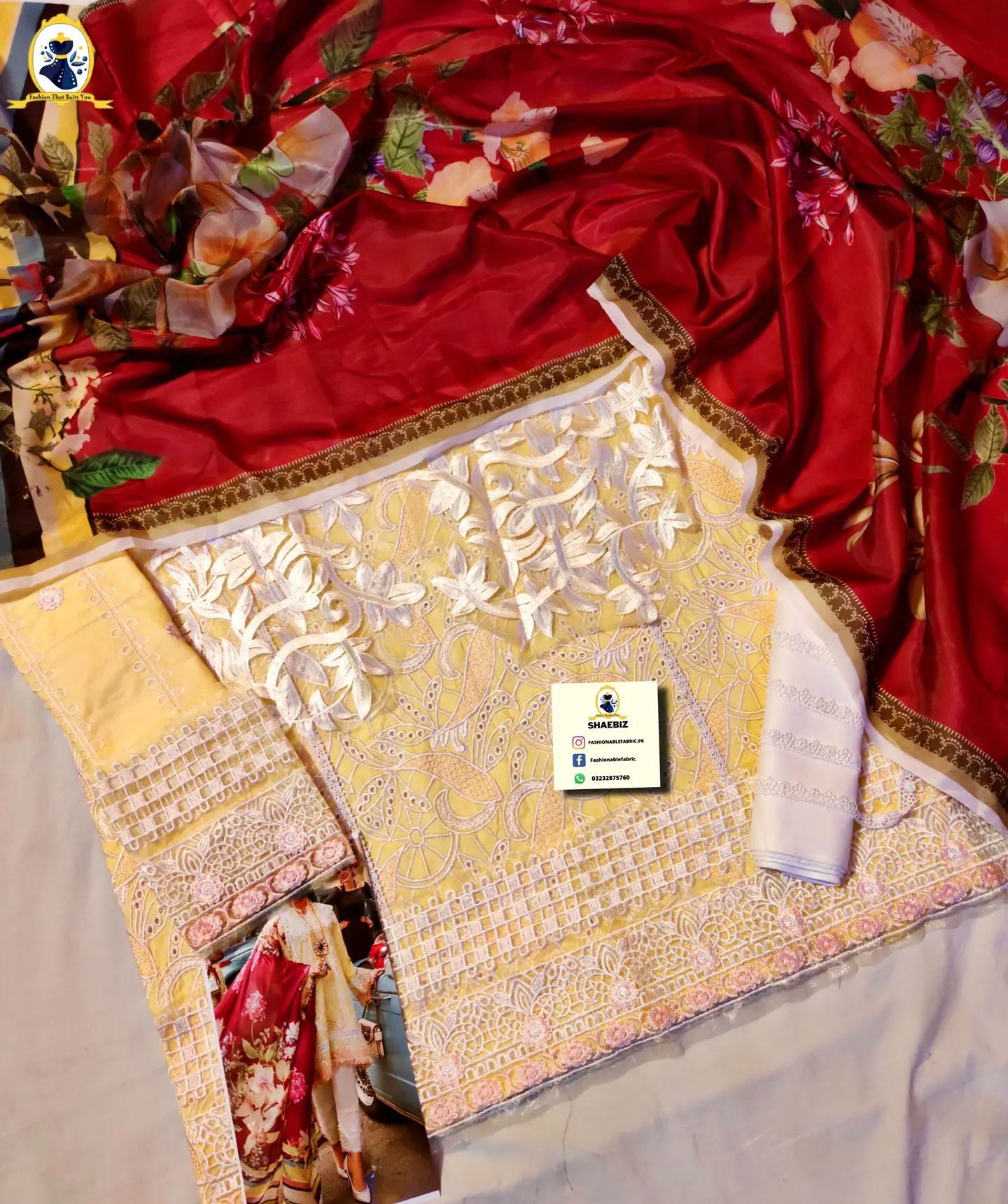 MUSHQ LAWN LEMON CHIKANKARI DRESS (ML-SL22)