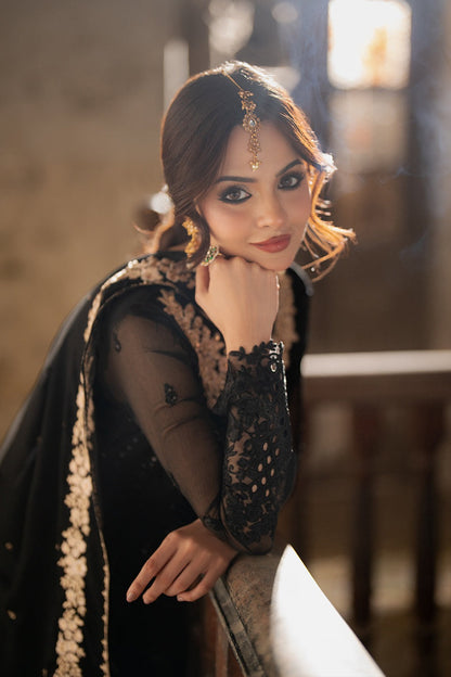 AZURE NEW JET BLACK LUXURY CHIFFON COLLECTION| UNSTITCHED MASTER REPLICA| TOP PAKISTANI DRESS BY SHAEBIZ