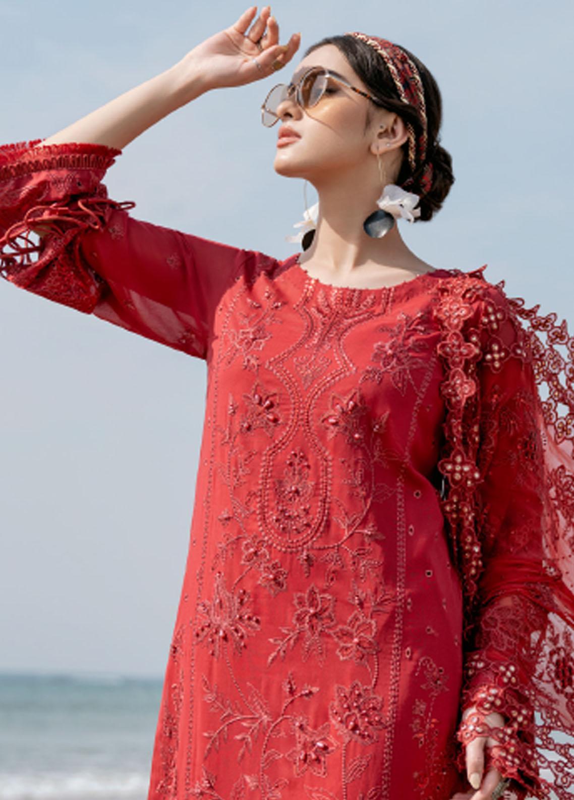 NUREH TERE SANG | RED LUXURY LAWN | UNSTITCH COLLECTION | BY SHAEBIZ