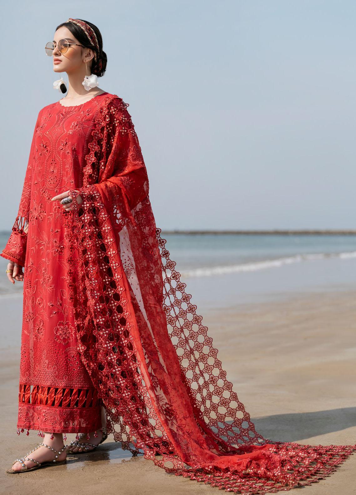 NUREH TERE SANG | RED LUXURY LAWN | UNSTITCH COLLECTION | BY SHAEBIZ
