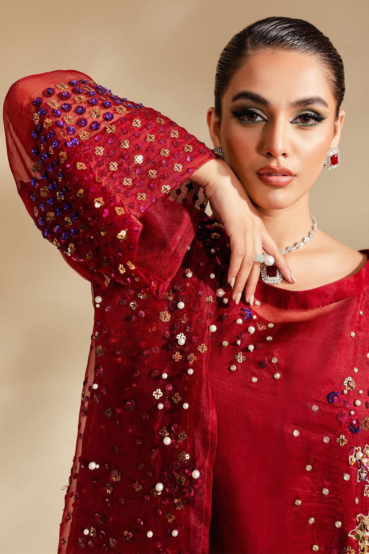 RED ORGANZA DRESS BY SHAEBIZ