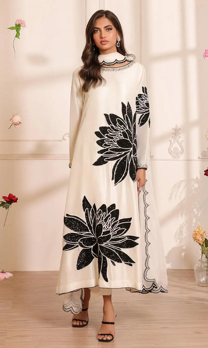 NOMI ANSARI LUXURY WHITE SILK COLLECTION TOP PAKISTANI DRESS BY SHAEBIZ