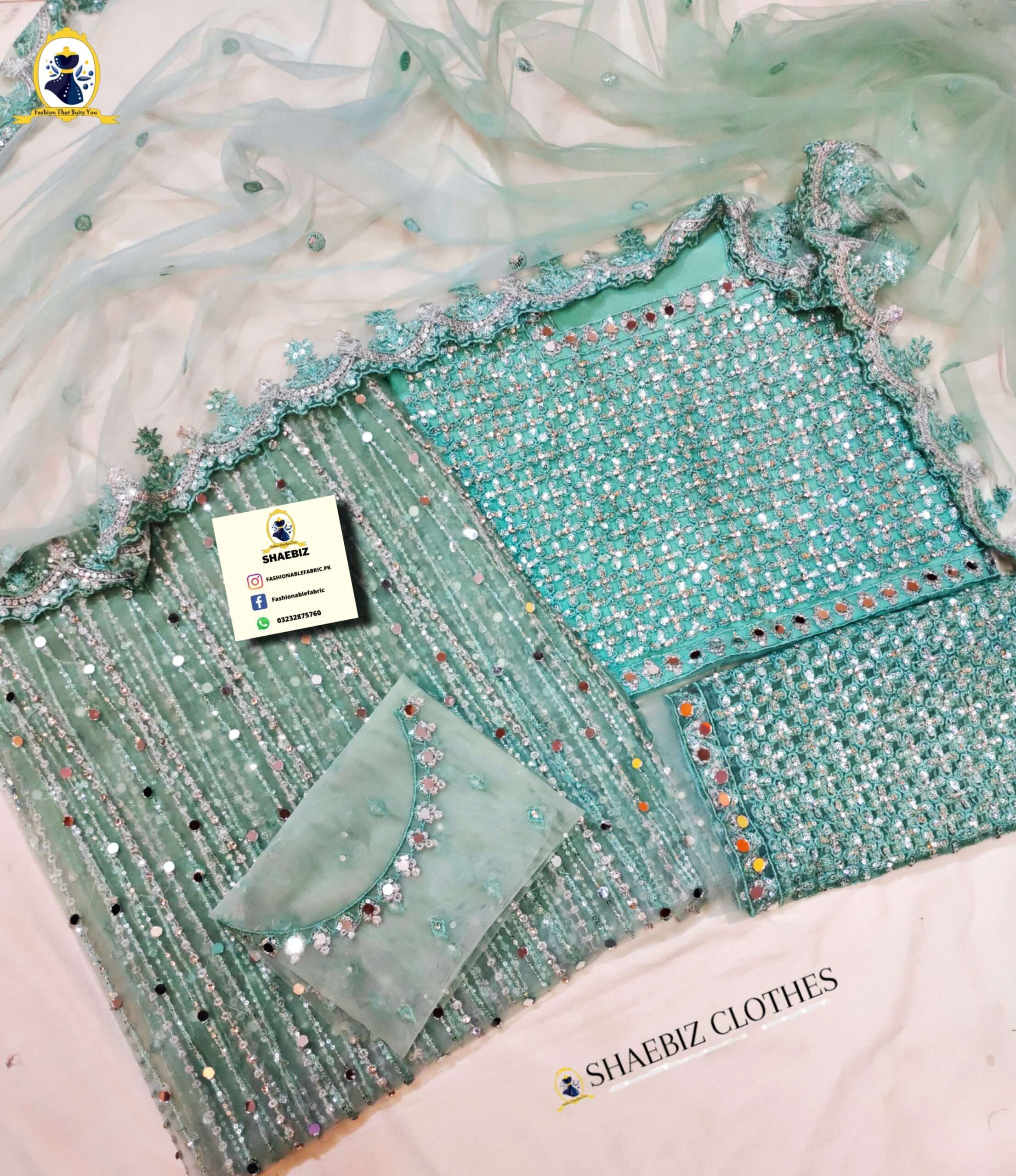 MARIA B AQUA MIRROR PARTY WEAR DRESS (MB-AQ22)