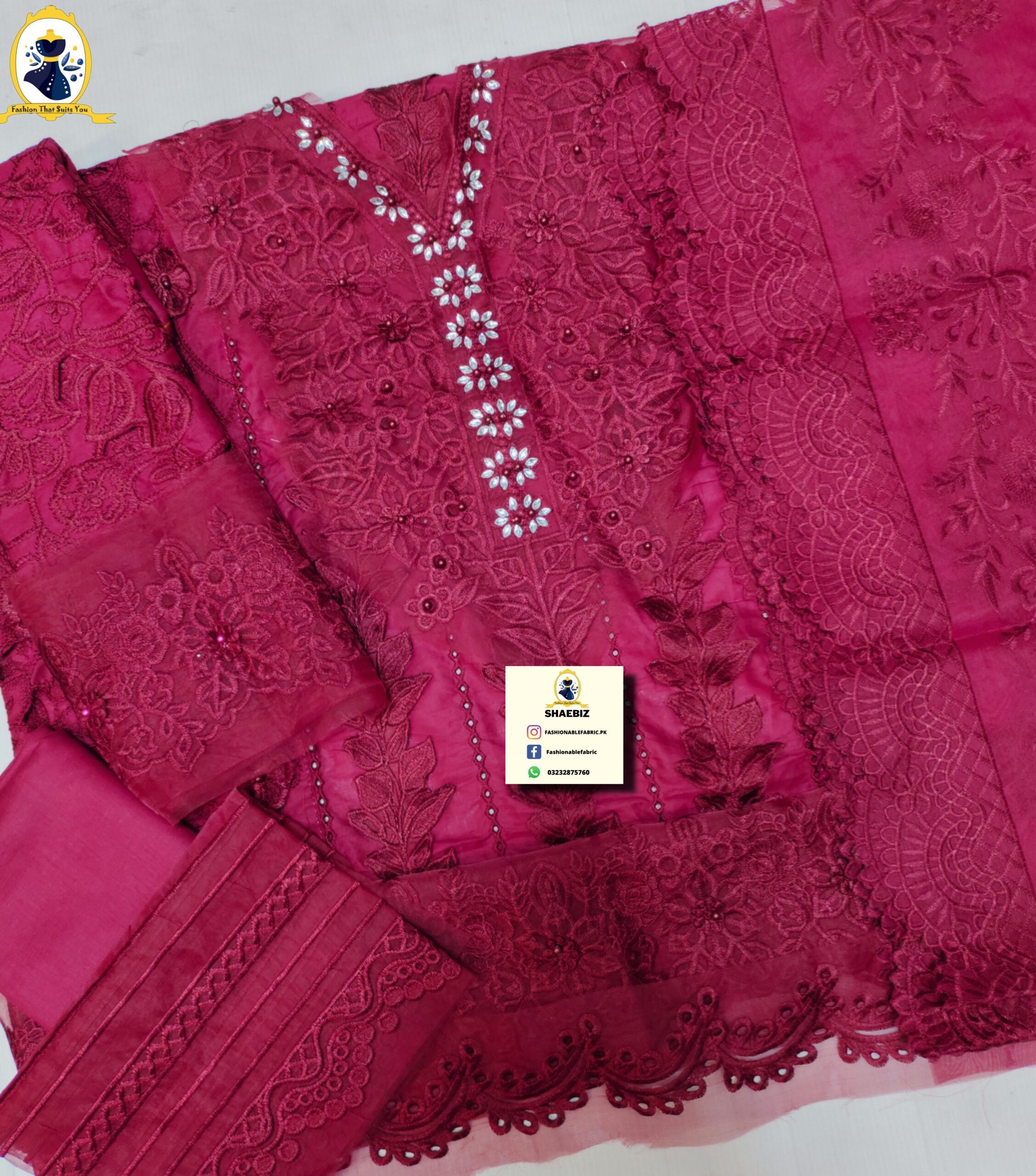 MARIA B - MEHROON LUXURY LAWN COLLECTION | TOP PAKISTANI DRESS BY SHAEBIZ