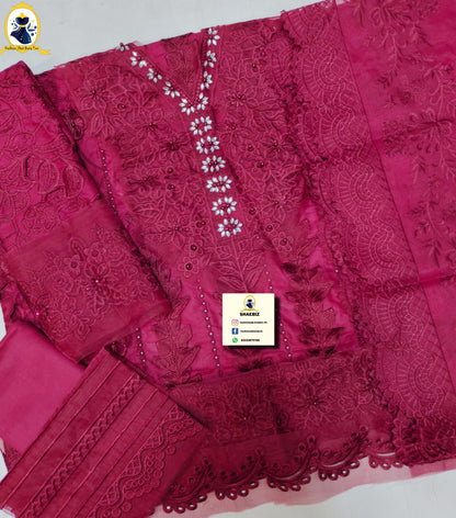 MARIA B - MEHROON LUXURY LAWN COLLECTION | TOP PAKISTANI DRESS BY SHAEBIZ