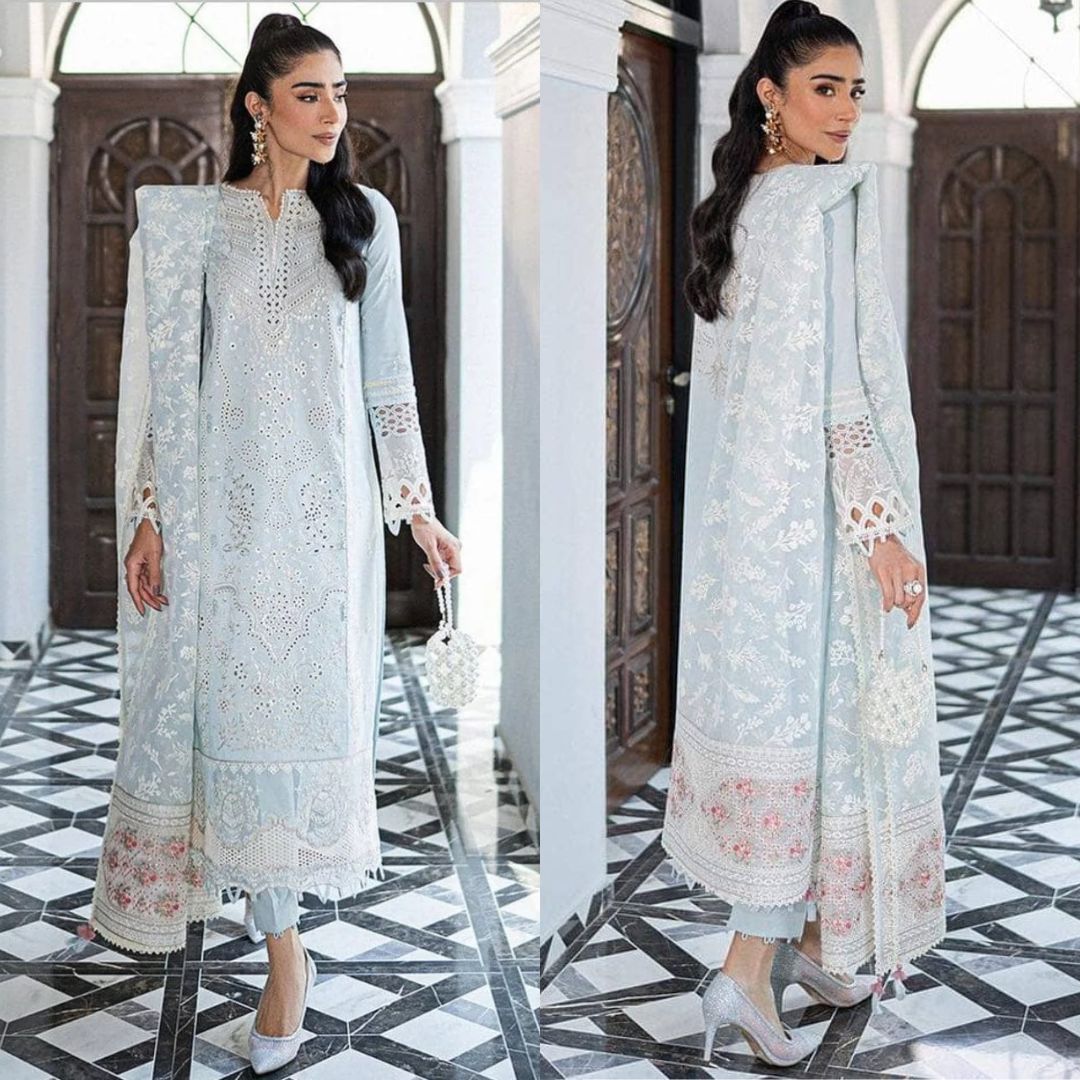QALAMKAR LUXURY LAWN EMBROIDERED DRESS | UNSTITCHED 3 PC BY SHAEBIZ