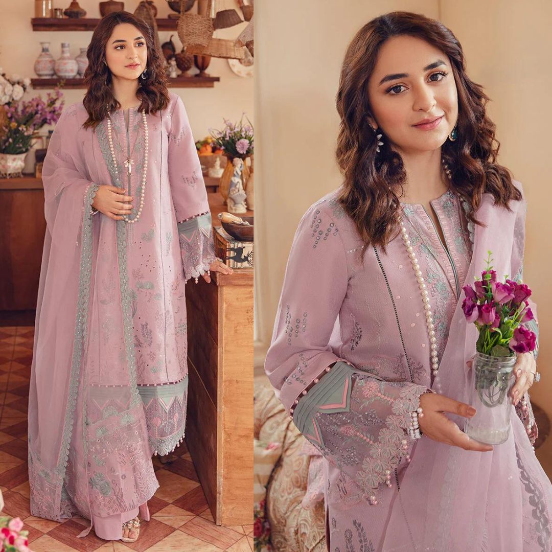 RANG RASIYA TEA PINK LUXURY CHICKEN KARI LAWN COLLECTION|TOP PAKISTANI DRESS BY SHAEBIZ