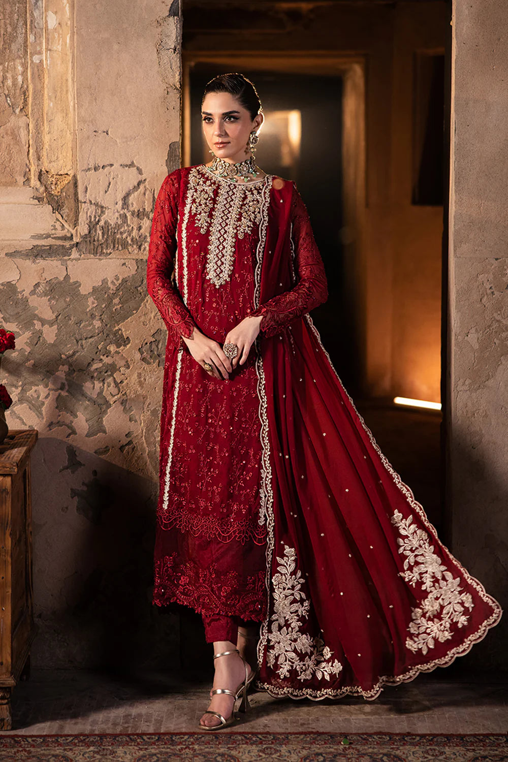 AZURE MEHROON CHIFFON PARTY WEAR DRESS
