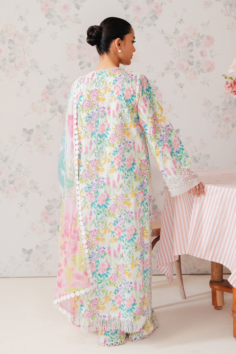 AFROZEH VANILLA WHITE PRINTED LAWN| TOP PAKISTANI DRESS BY SHAEBIZ|