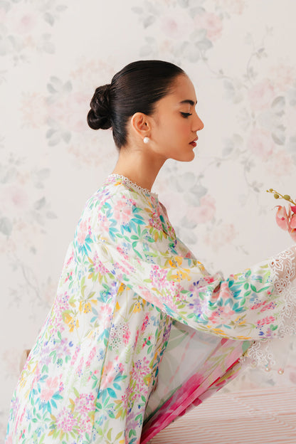 AFROZEH VANILLA WHITE PRINTED LAWN| TOP PAKISTANI DRESS BY SHAEBIZ|