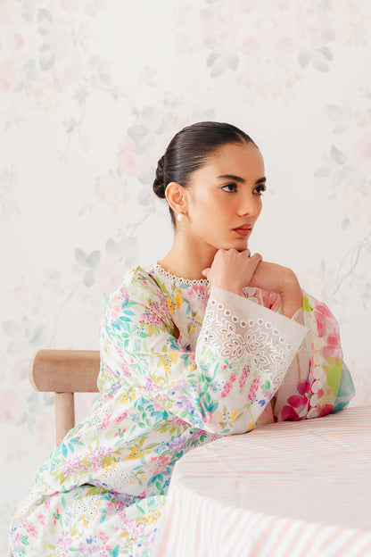AFROZEH VANILLA WHITE PRINTED LAWN| TOP PAKISTANI DRESS BY SHAEBIZ|