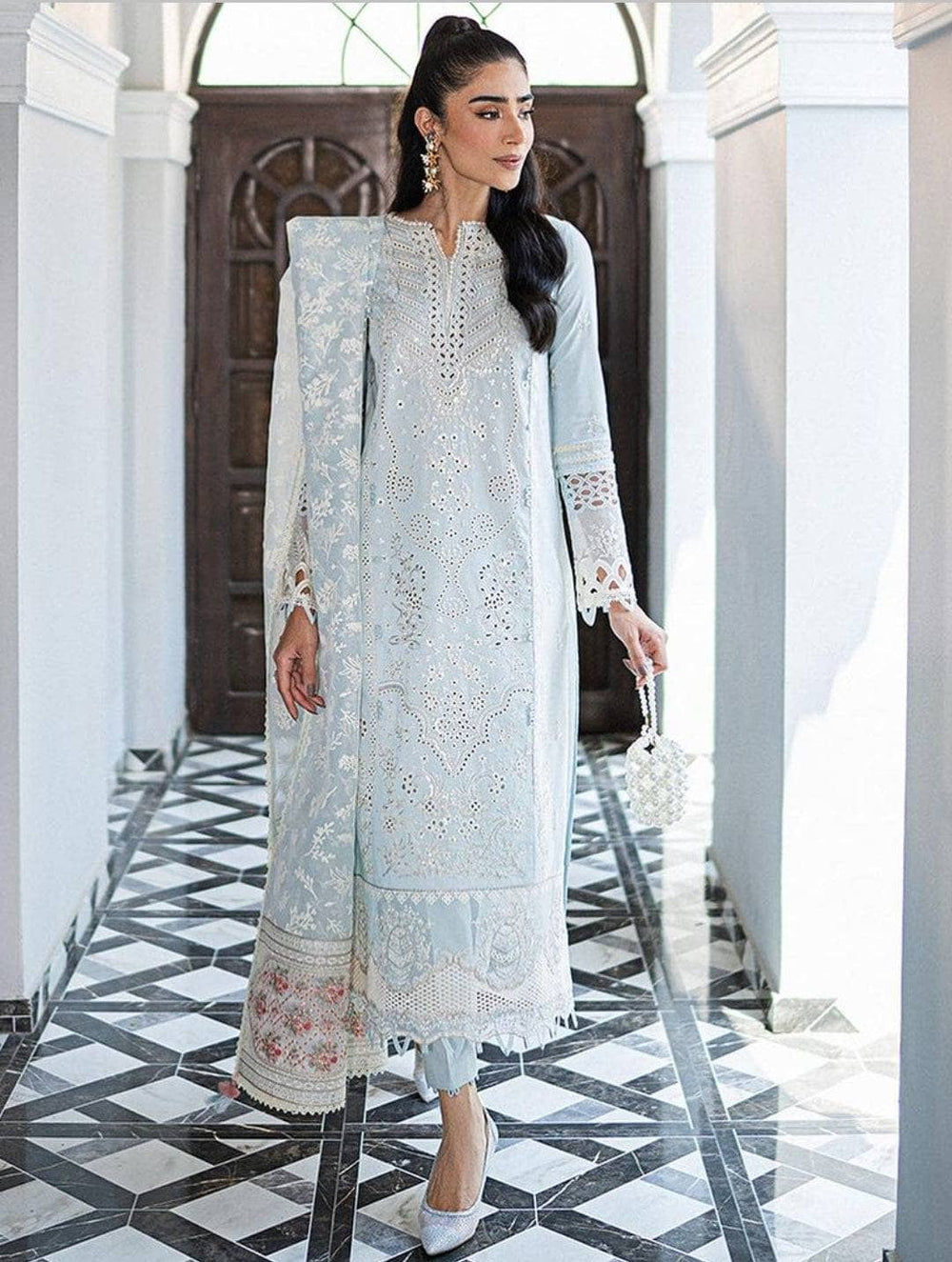 QALAMKAR LUXURY LAWN EMBROIDERED DRESS | UNSTITCHED 3 PC BY SHAEBIZ