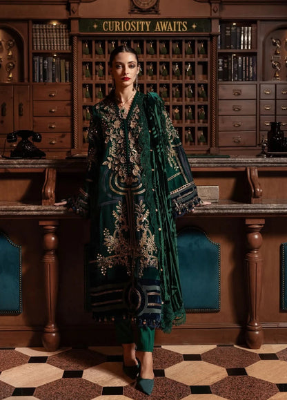 MARIA B EMBROIDERED MICRO 9000 VELVET DRESS WITH PANACHE SHAWL| UNSTITCHED WINTER COLLECTION| TOP PAKISTANI DRESS BY SHAEBIZ
