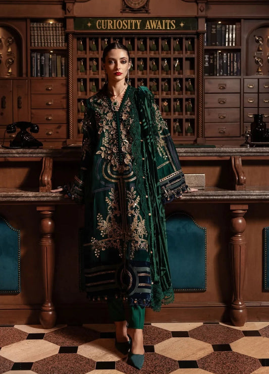 MARIA B EMBROIDERED MICRO 9000 VELVET DRESS WITH PANACHE SHAWL| UNSTITCHED WINTER COLLECTION| TOP PAKISTANI DRESS BY SHAEBIZ