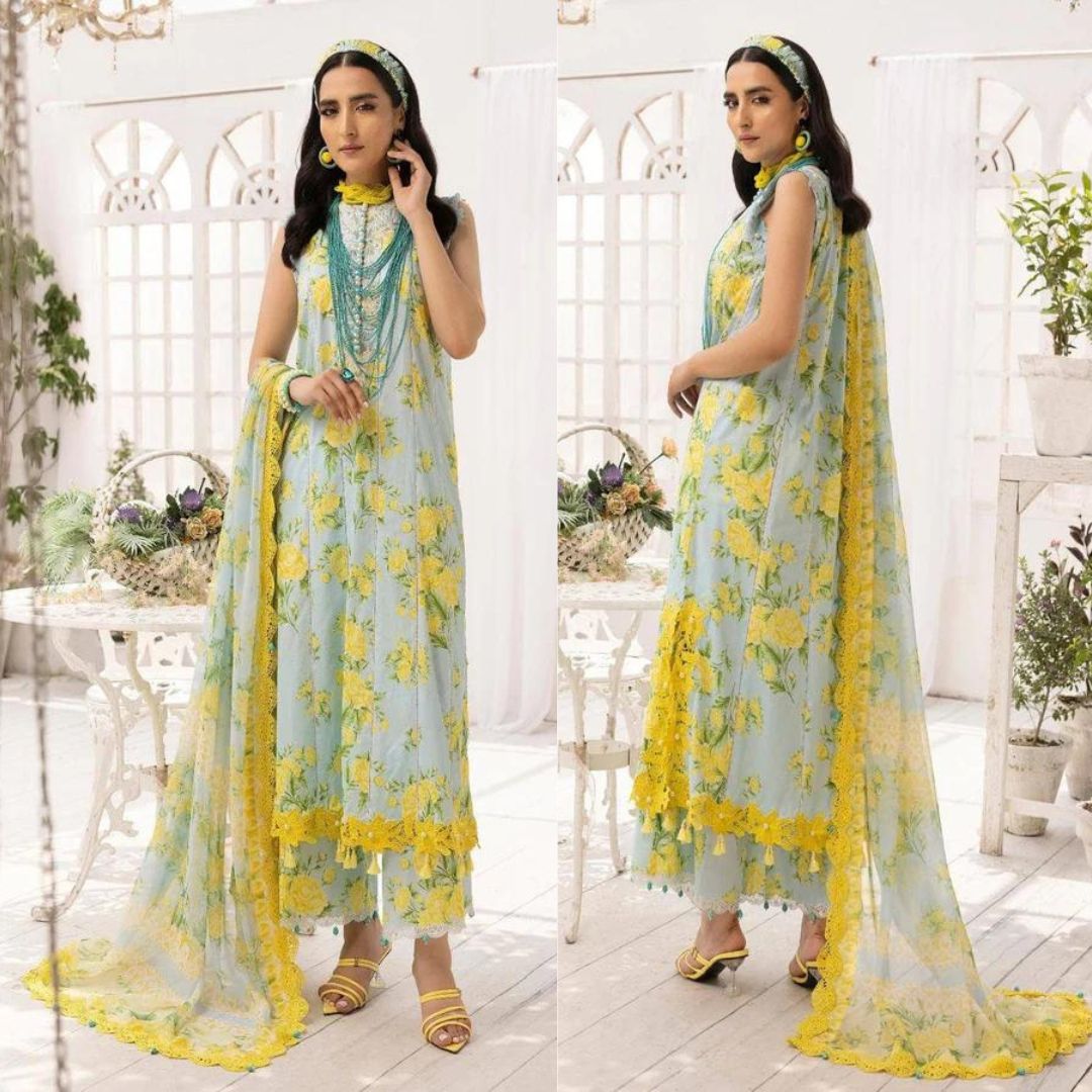 3D LAWN COLLECTION 2024 | YELLOW SUN FLOWER| TOP PAKISTANI DRESS BY SHAEBIZ|