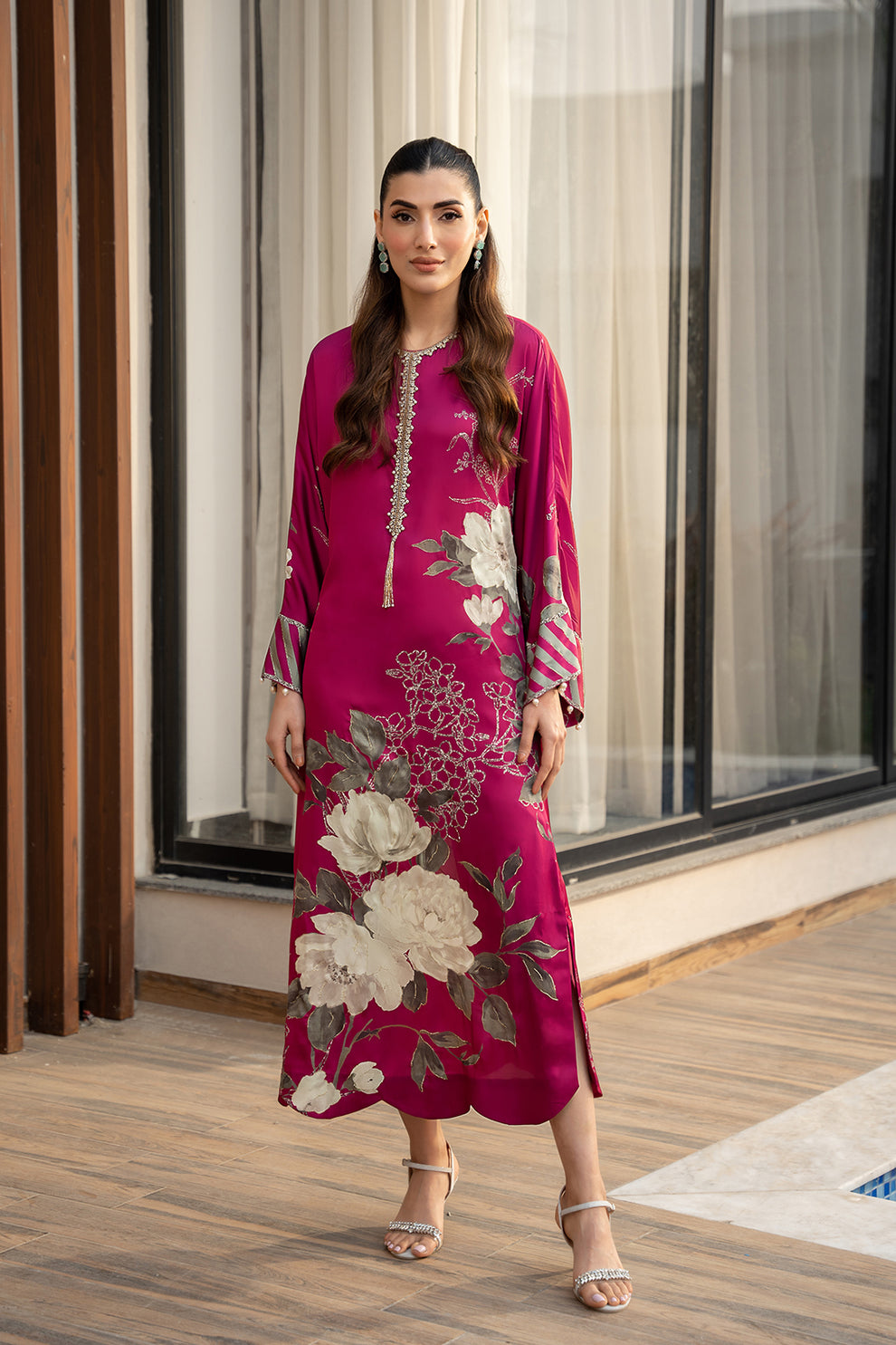 LULUSAR PINK DIGITAL PRINT SILK COLLECTION| TOP PAKISTANI DRESS BY SHAEBIZ