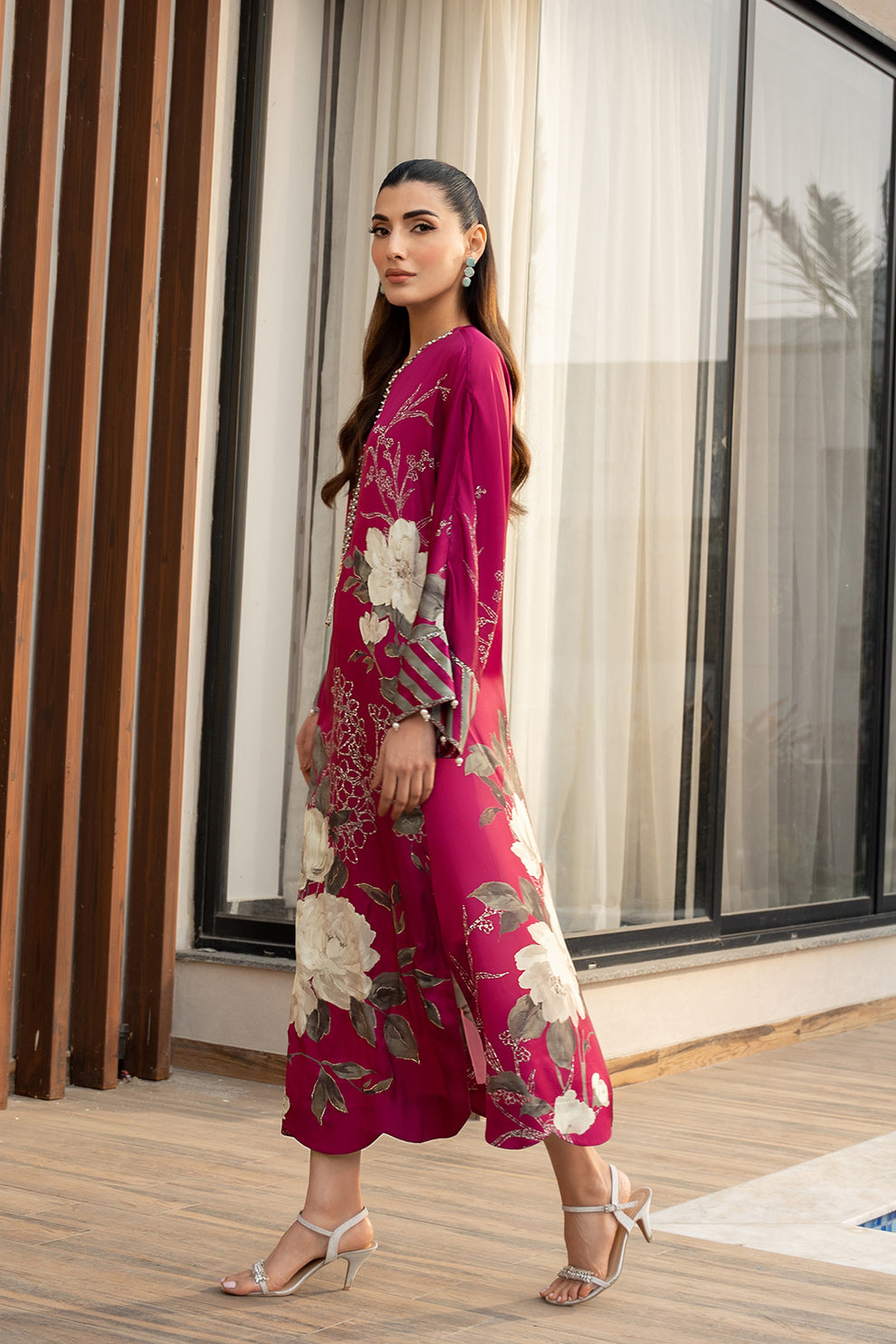 LULUSAR PINK DIGITAL PRINT SILK COLLECTION| TOP PAKISTANI DRESS BY SHAEBIZ