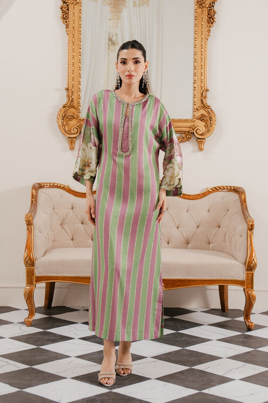 LULUSAR SILK MINT GREEN| UNSTITCHED PARTY WEAR| TOP PAKISTANI DRESS BY SHAEBIZ