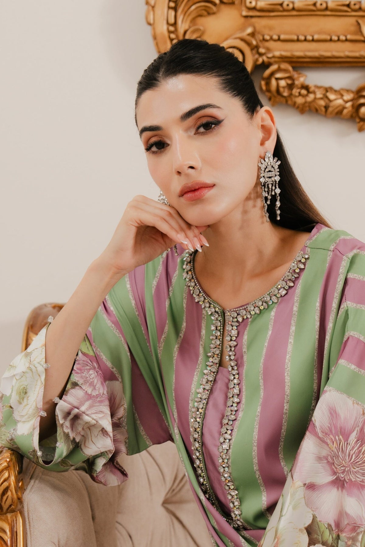 LULUSAR SILK MINT GREEN| UNSTITCHED PARTY WEAR| TOP PAKISTANI DRESS BY SHAEBIZ