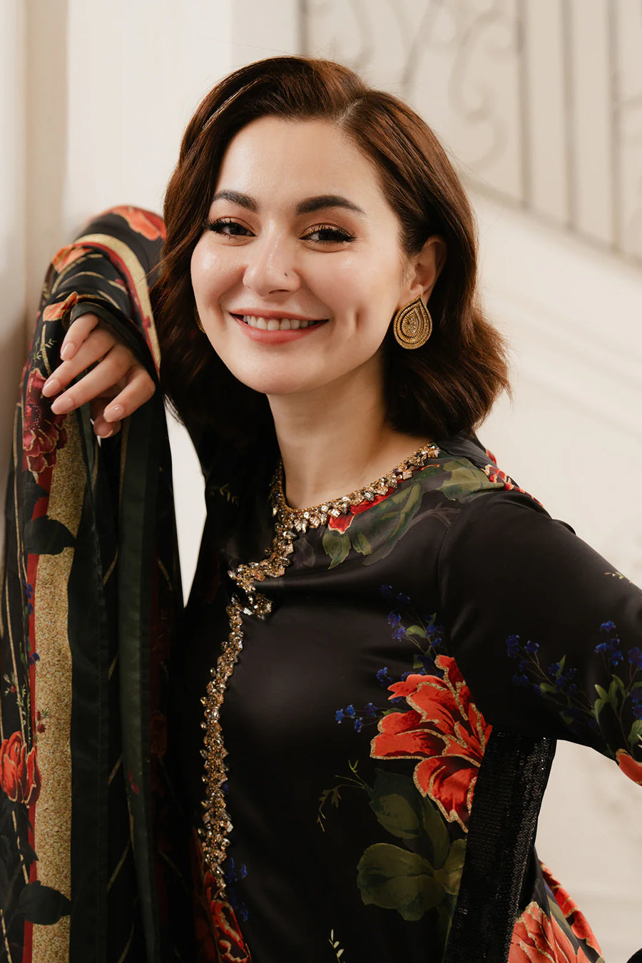 LULUSAR BLACK SILK DIGITAL PRINT|HANIA AMIR|TOP PAKISTANI DRESS BY SHAEBIZ