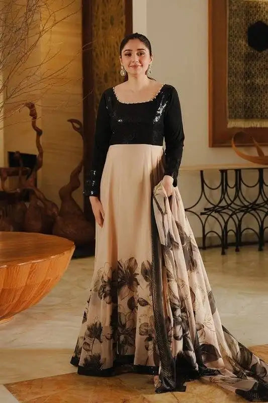 LULUSAR FARAIL COFFEE FLOWERS LUXURY CHIFFON COLLECTION| LATEST PARTY WEAR BY SHAEBIZ