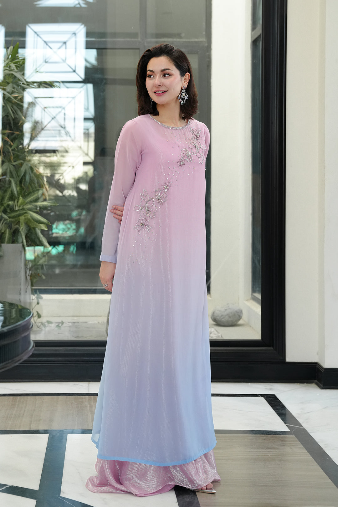 Anzaal Long Lulusar Soft CHIFFON Gradient Long Top