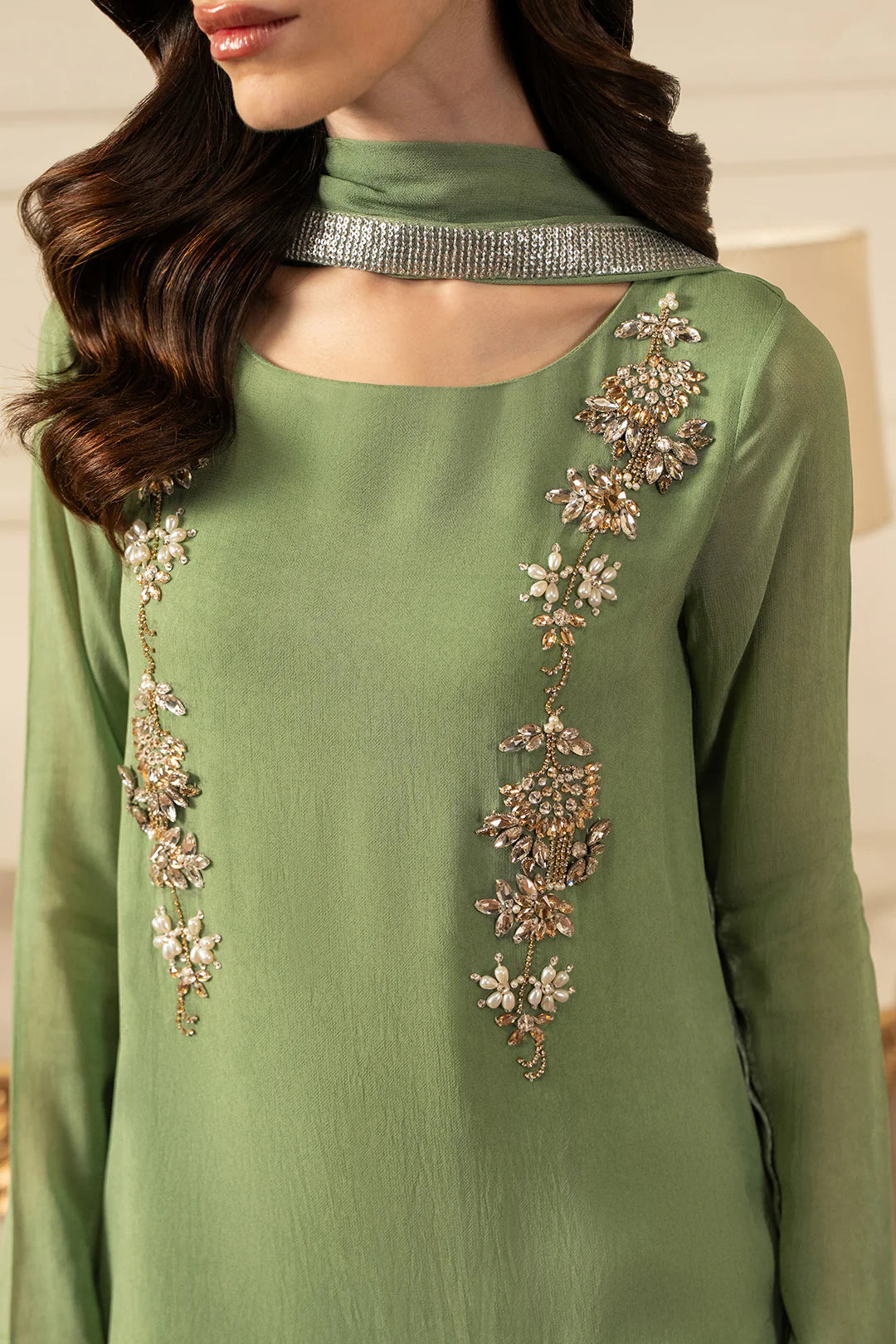 LULUSAR PISTACHIO CHIFFON DRESS| UNSTITCHED 3 PIECES BY SHAEBIZ