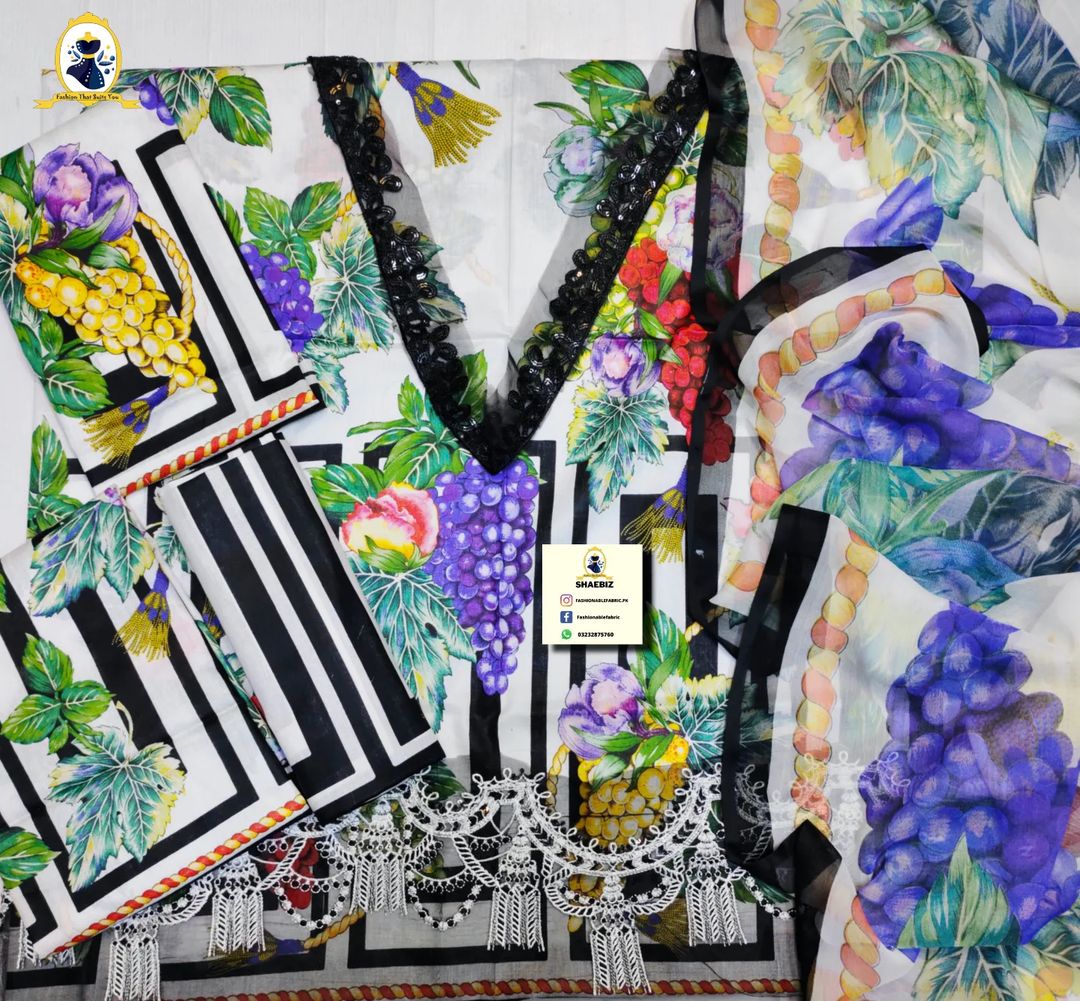 MARIA B MPRINT LATEST SUMMER EID COLLECTION 2024|WHITE FRUITY |TOP PAKISTANI DRESS BY SHAEBIZ