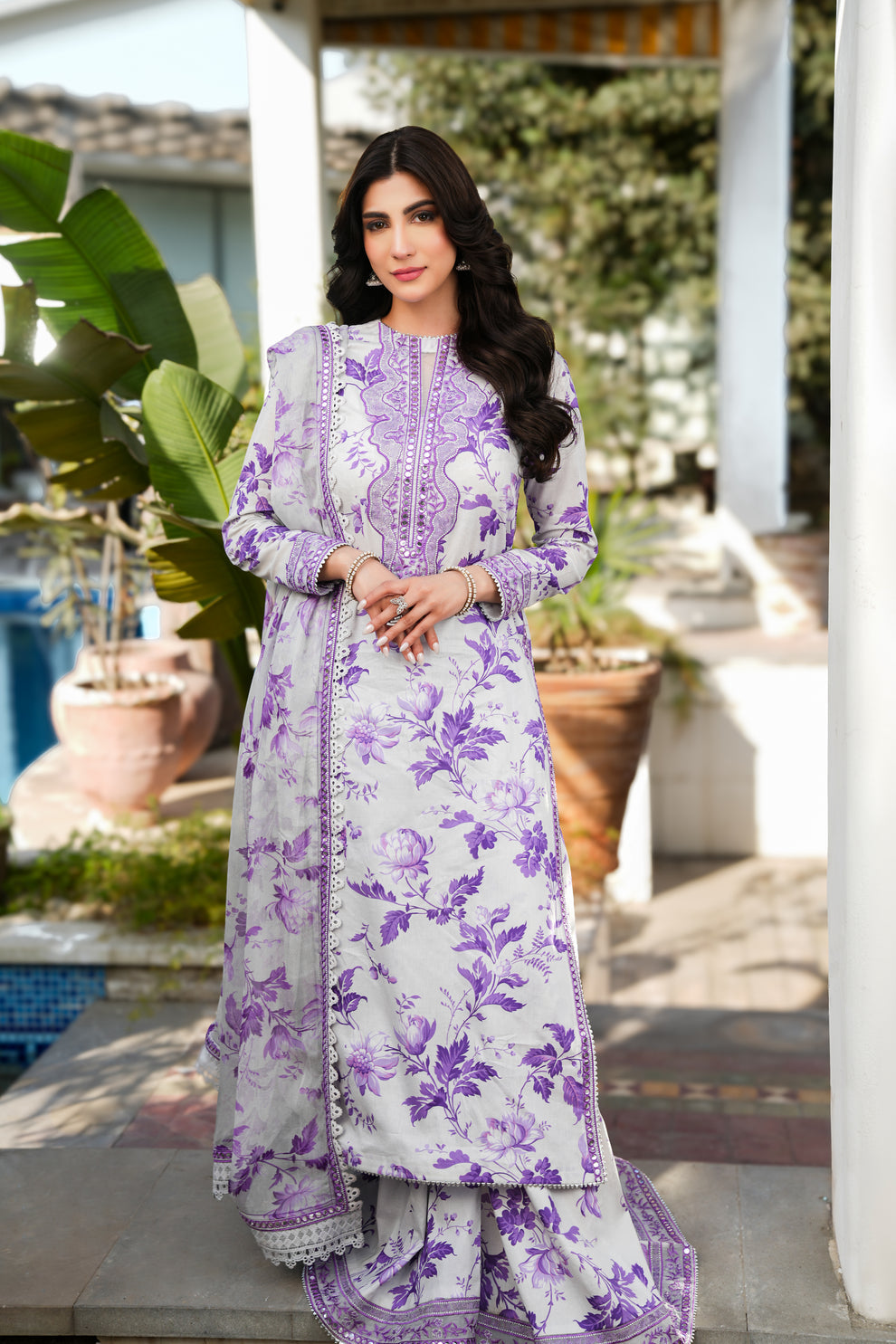 ANEELA'S WHITE PRINTED  SWISS LAWN COLLECTION| LATEST COLLECTION OF 2025| TOP PAKISTANI DRESS BY SHAEBIZ